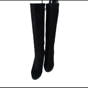 Michael Kors Women's Black Suede Leather Knee High Boots Tall Minimalist Sz 5.5